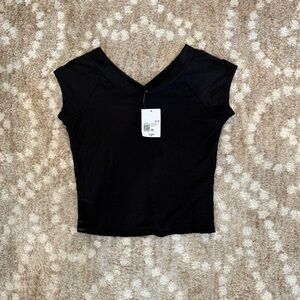 NWT Black Knit Short Sleeve Cropped Top